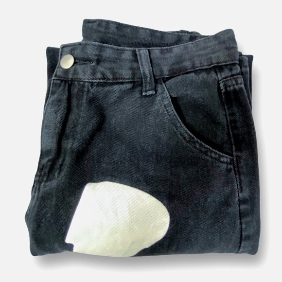 Skeleton Baggy Jeans Sz L 30x Black Denim Wide Leg Pants Goth Halloween Bones - Picture 2 of 13